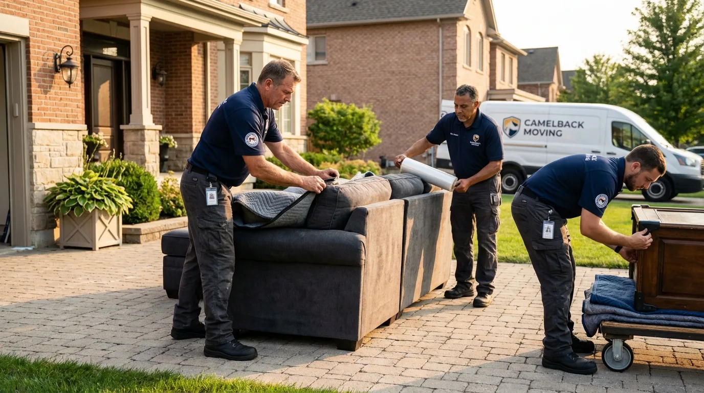 Large estate moving crew wrapping furniture in La Monte, MO