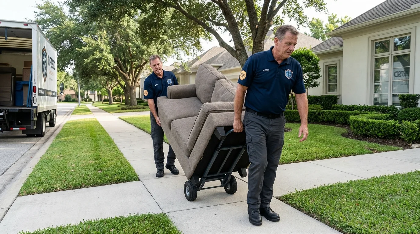 Local residential moving crew loading furniture in La Monte, MO